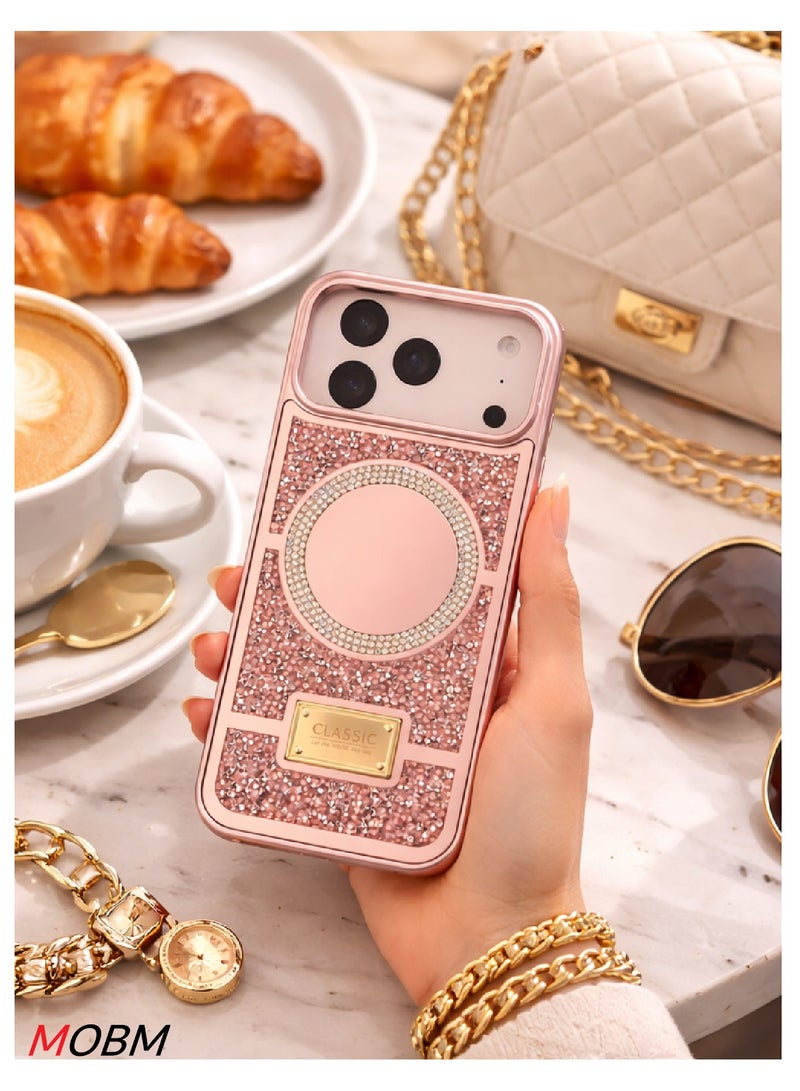 MOBM Case for iPhone 17 Pro Max Glitter Case with Mirror Design – Rose Gold Luxury Rhinestone TPU Cover - Image 4
